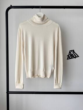 Amiri Turtleneck Logo Cashmere Silk Sweater Off-White